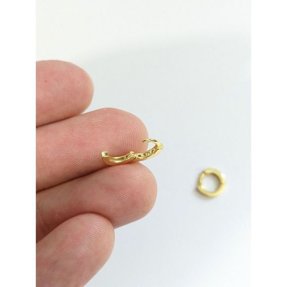 Small White CZ Stone 925 Sterling Silver With Gold Tone Finish Huggies Earrings - Picture 2 of 8